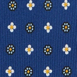 E.Marinella CRAVATTA SARTORIALE 7 PIEGHE IN SETA BLU Microfantasia fiore Clearance
