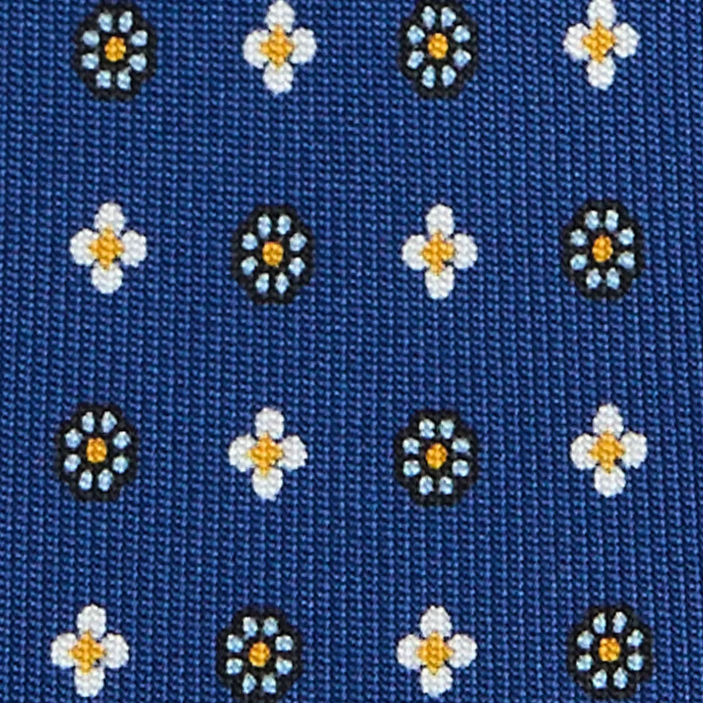 E.Marinella CRAVATTA SARTORIALE 7 PIEGHE IN SETA BLU Microfantasia fiore Clearance