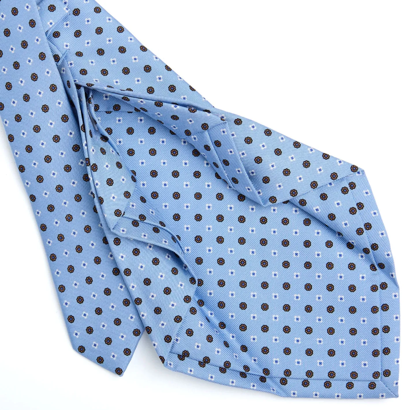 E.Marinella CRAVATTA SARTORIALE 7 PIEGHE IN SETA AZZURRA Microfantasia fiore Sale