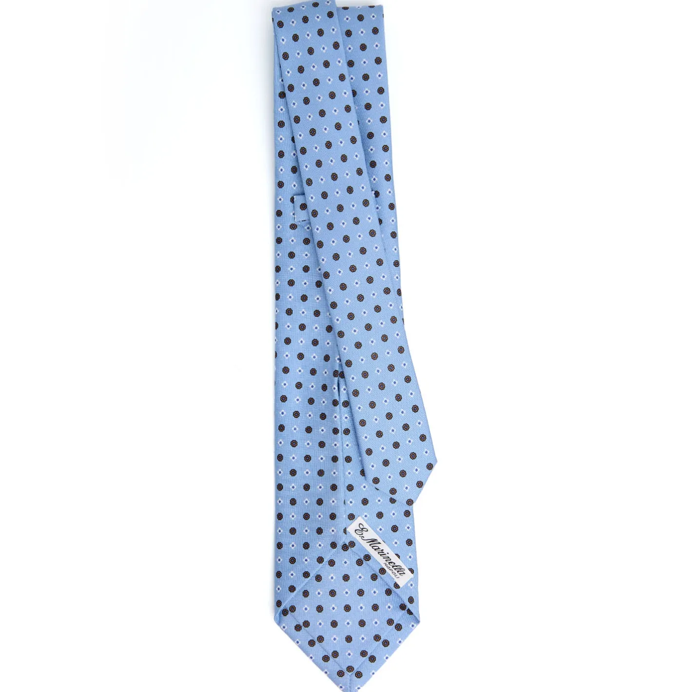 E.Marinella CRAVATTA SARTORIALE 7 PIEGHE IN SETA AZZURRA Microfantasia fiore Sale