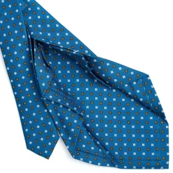 E.Marinella CRAVATTA SARTORIALE 7 PIEGHE IN SETA BLU MEDIO Microfantasia fiore Clearance