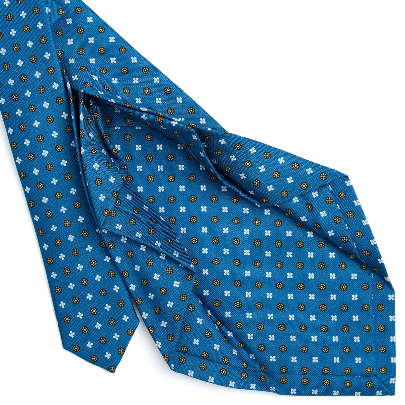 E.Marinella CRAVATTA SARTORIALE 7 PIEGHE IN SETA BLU MEDIO Microfantasia fiore Clearance