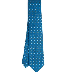 E.Marinella CRAVATTA SARTORIALE 7 PIEGHE IN SETA BLU MEDIO Microfantasia fiore Clearance