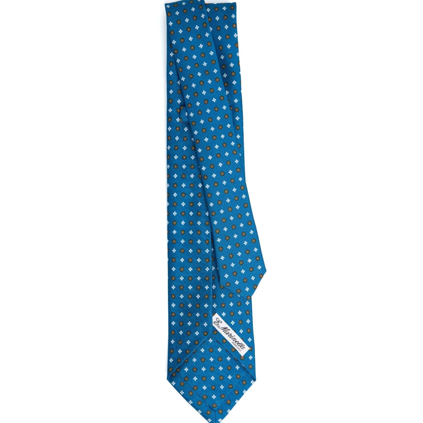 E.Marinella CRAVATTA SARTORIALE 7 PIEGHE IN SETA BLU MEDIO Microfantasia fiore Clearance