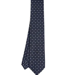 E.Marinella CRAVATTA SARTORIALE 9 PIEGHE IN SETA BLU SCURO Microfantasia fiore Sale