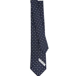 E.Marinella CRAVATTA SARTORIALE 9 PIEGHE IN SETA BLU SCURO Microfantasia fiore Sale