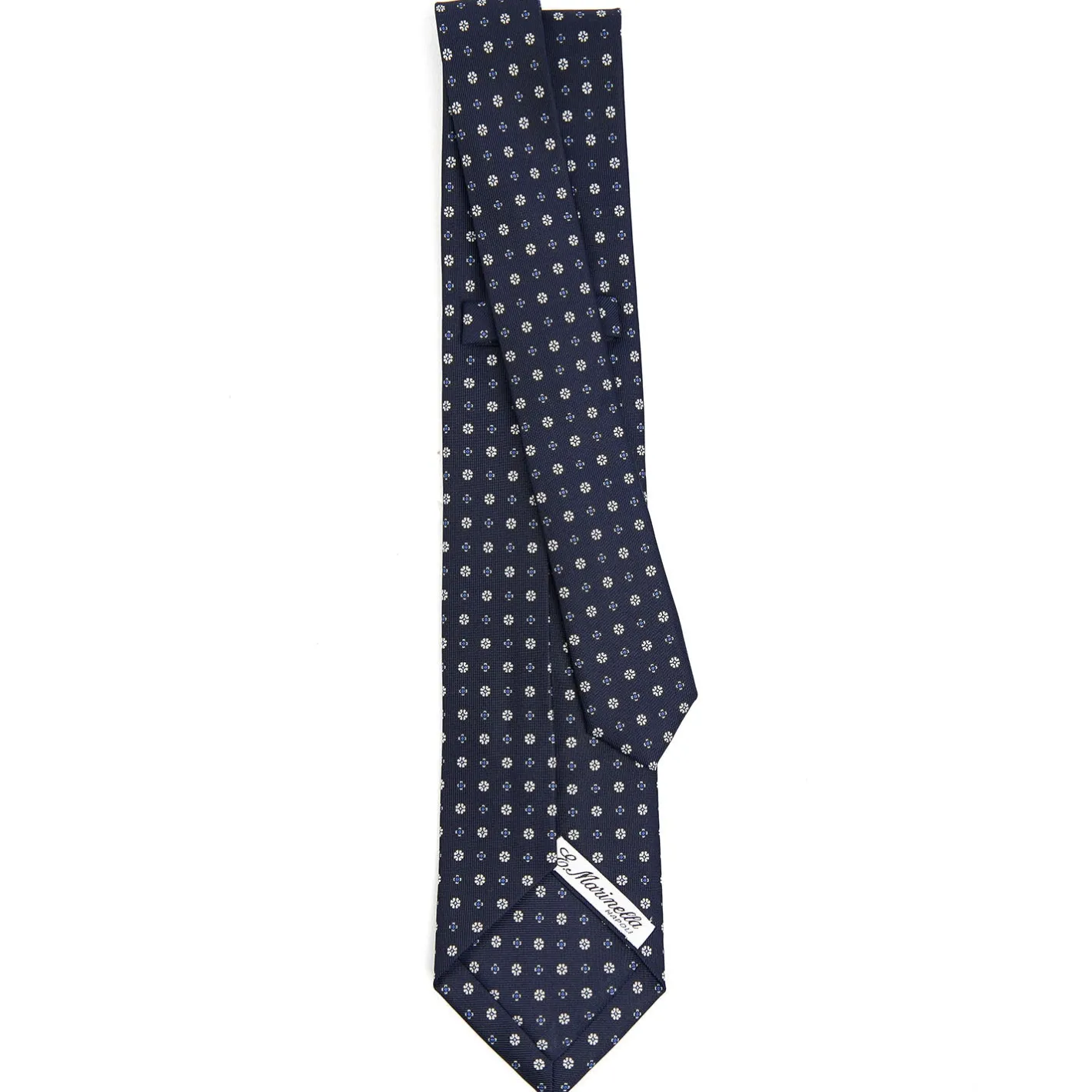 E.Marinella CRAVATTA SARTORIALE 9 PIEGHE IN SETA BLU SCURO Microfantasia fiore Sale