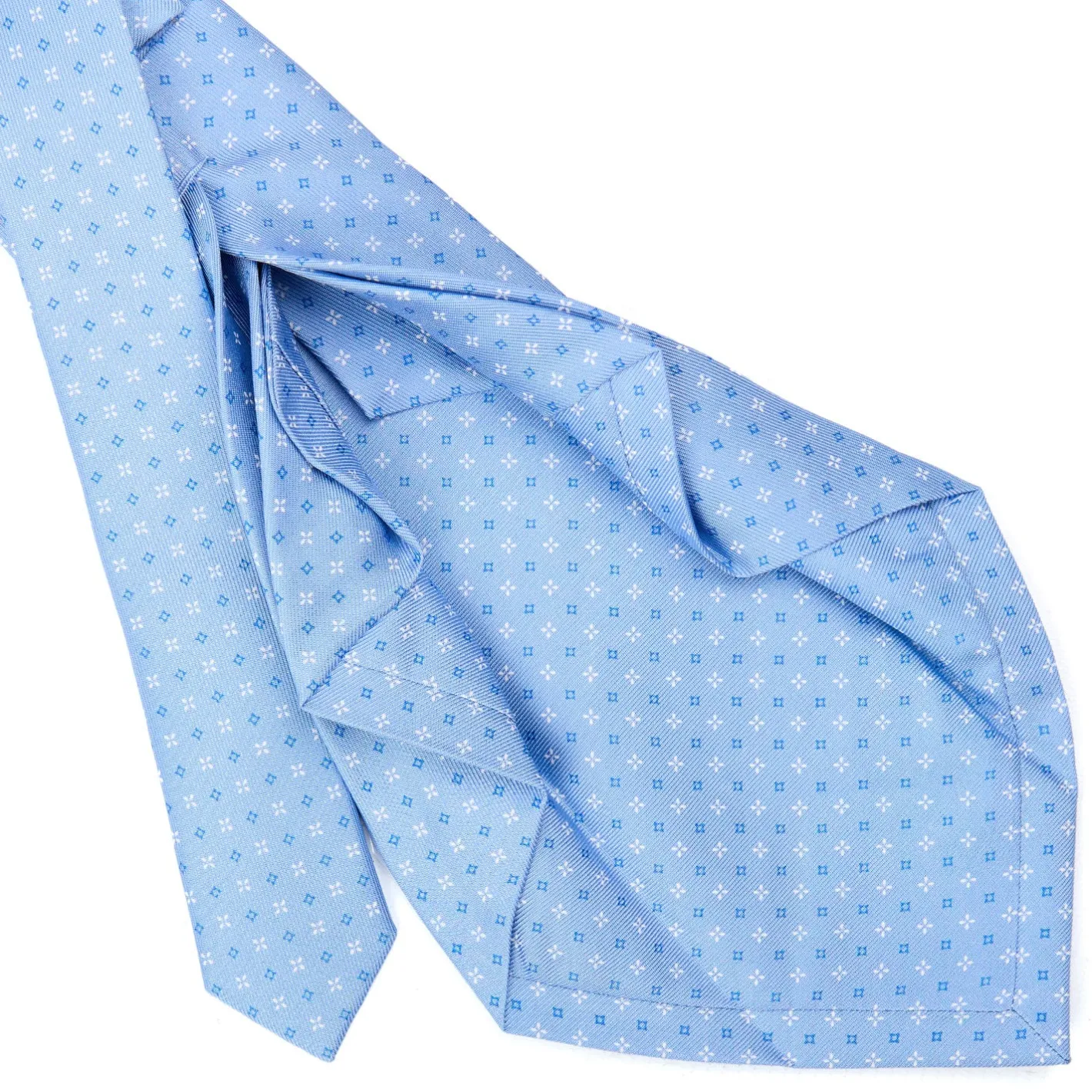 E.Marinella CRAVATTA SARTORIALE 7 PIEGHE IN SETA AZZURRA Microfantasia fiore Hot