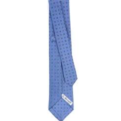 E.Marinella CRAVATTA SARTORIALE 9 PIEGHE IN SETA AZZURRO POLVERE Microfantasia fiore Outlet