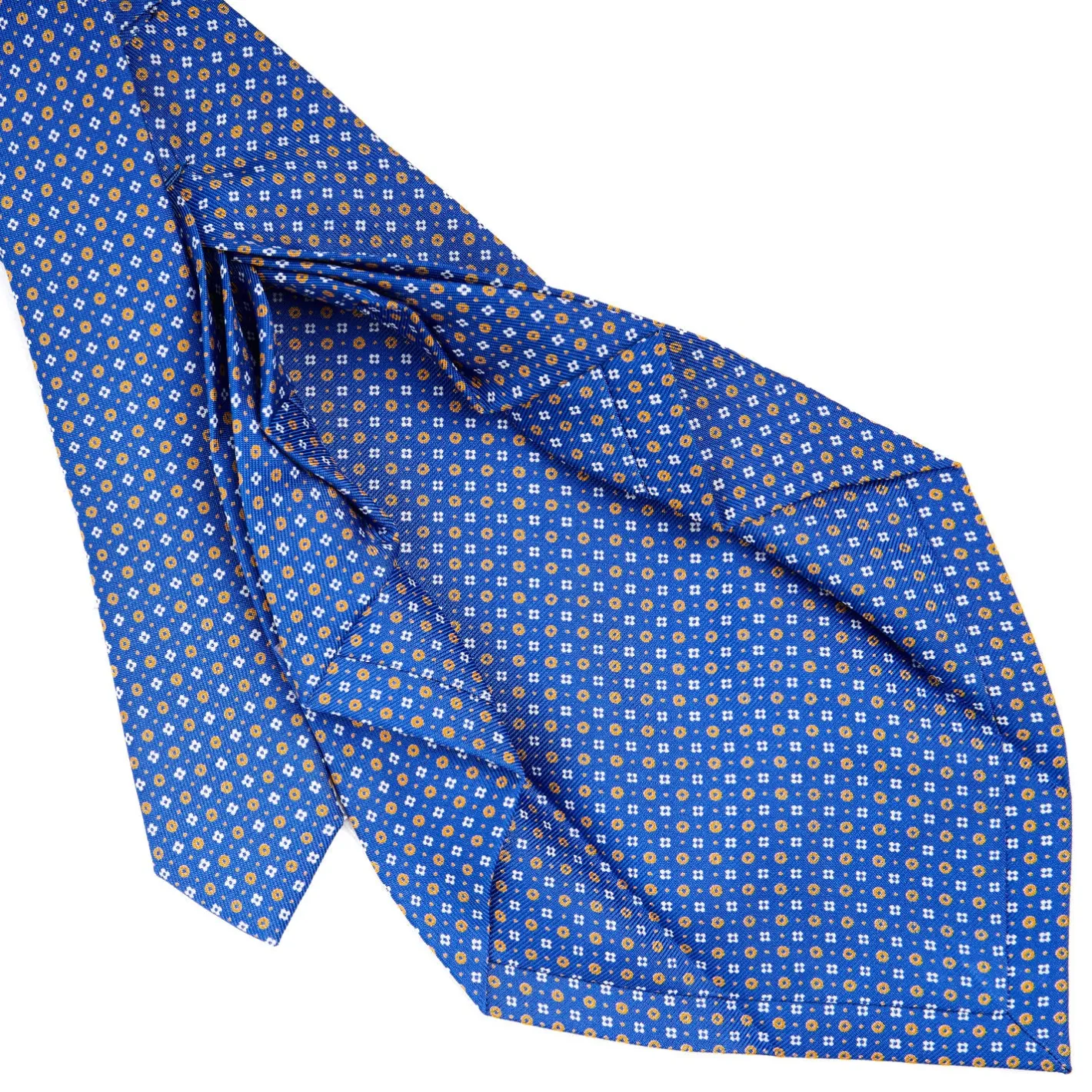 E.Marinella CRAVATTA SARTORIALE 9 PIEGHE IN SETA BLUETTE Microfantasia fiore New