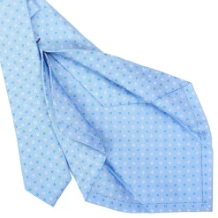 E.Marinella CRAVATTA SARTORIALE 5 PIEGHE IN SETA AZZURRA Microfantasia fiore Hot