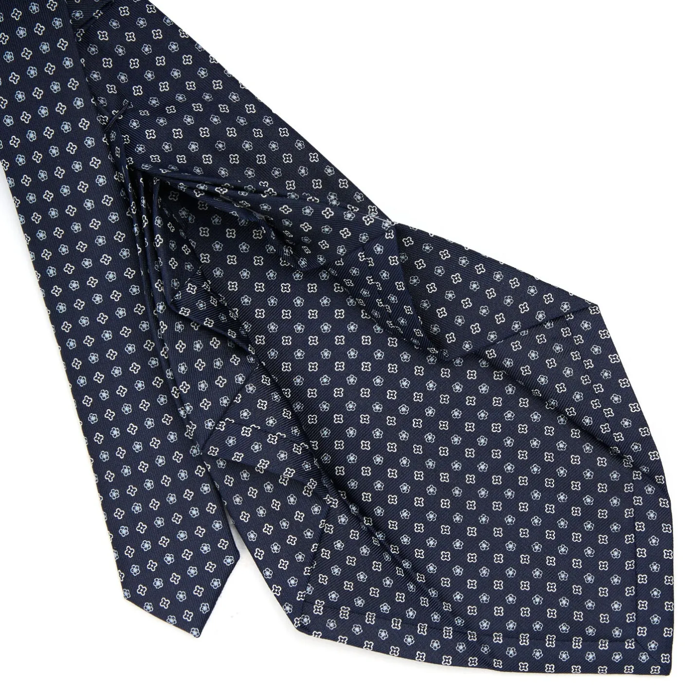 E.Marinella CRAVATTA SARTORIALE 9 PIEGHE IN SETA BLU SCURO Microfantasia fiore Sale