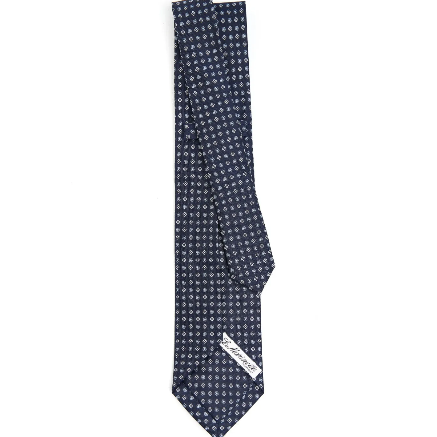 E.Marinella CRAVATTA SARTORIALE 9 PIEGHE IN SETA BLU SCURO Microfantasia fiore Sale