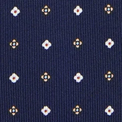 E.Marinella CRAVATTA SARTORIALE 5 PIEGHE IN SETA BLU SCUROMicrofantasia fiore Best