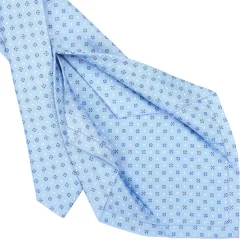 E.Marinella CRAVATTA SARTORIALE 5 PIEGHE IN SETA AZZURRA Microfantasia fiore