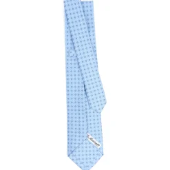 E.Marinella CRAVATTA SARTORIALE 5 PIEGHE IN SETA AZZURRA Microfantasia fiore