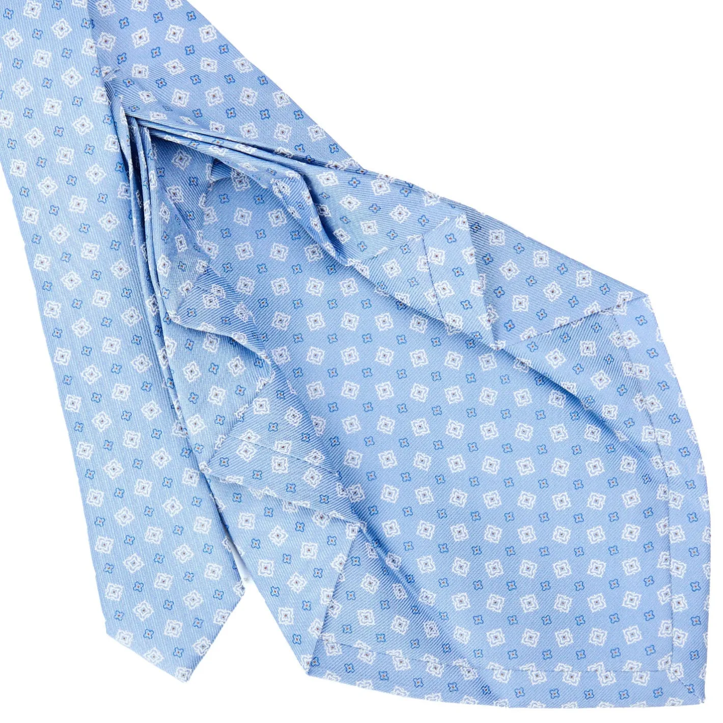 E.Marinella CRAVATTA SARTORIALE 9 PIEGHE IN SETA AZZURRA Microfantasia fiore Best