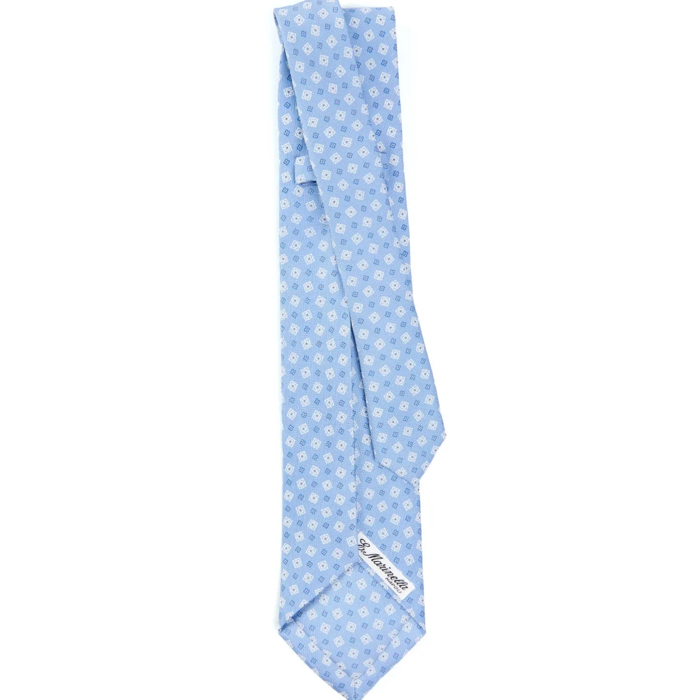 E.Marinella CRAVATTA SARTORIALE 9 PIEGHE IN SETA AZZURRA Microfantasia fiore Best