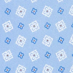 E.Marinella CRAVATTA SARTORIALE 9 PIEGHE IN SETA AZZURRA Microfantasia fiore Best