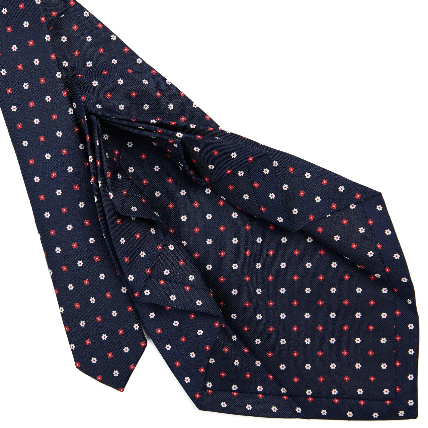 E.Marinella CRAVATTA SARTORIALE 9 PIEGHE IN SETA BLU SCURO Microfantasia fiore Hot