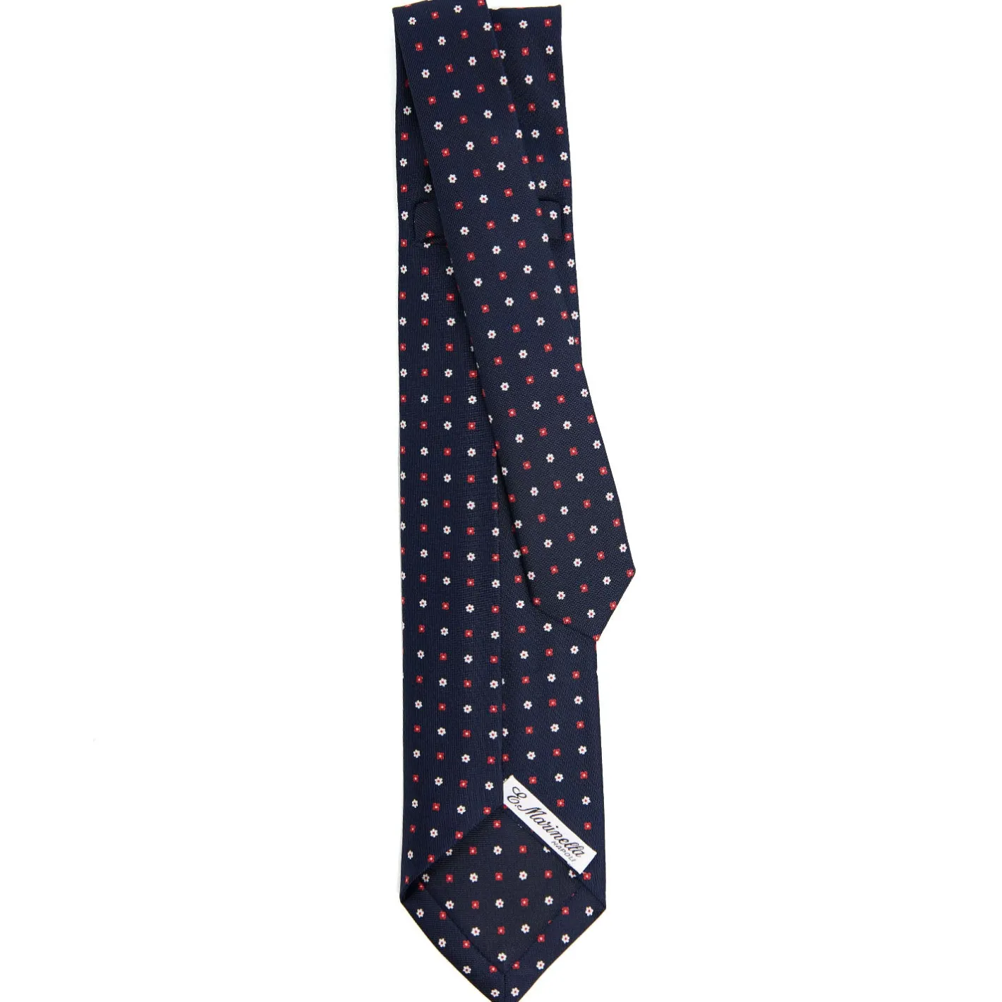 E.Marinella CRAVATTA SARTORIALE 9 PIEGHE IN SETA BLU SCURO Microfantasia fiore Hot