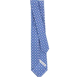 E.Marinella CRAVATTA SARTORIALE 9 PIEGHE IN SETA AZZURRO POLVERE Microfantasia fiore Discount