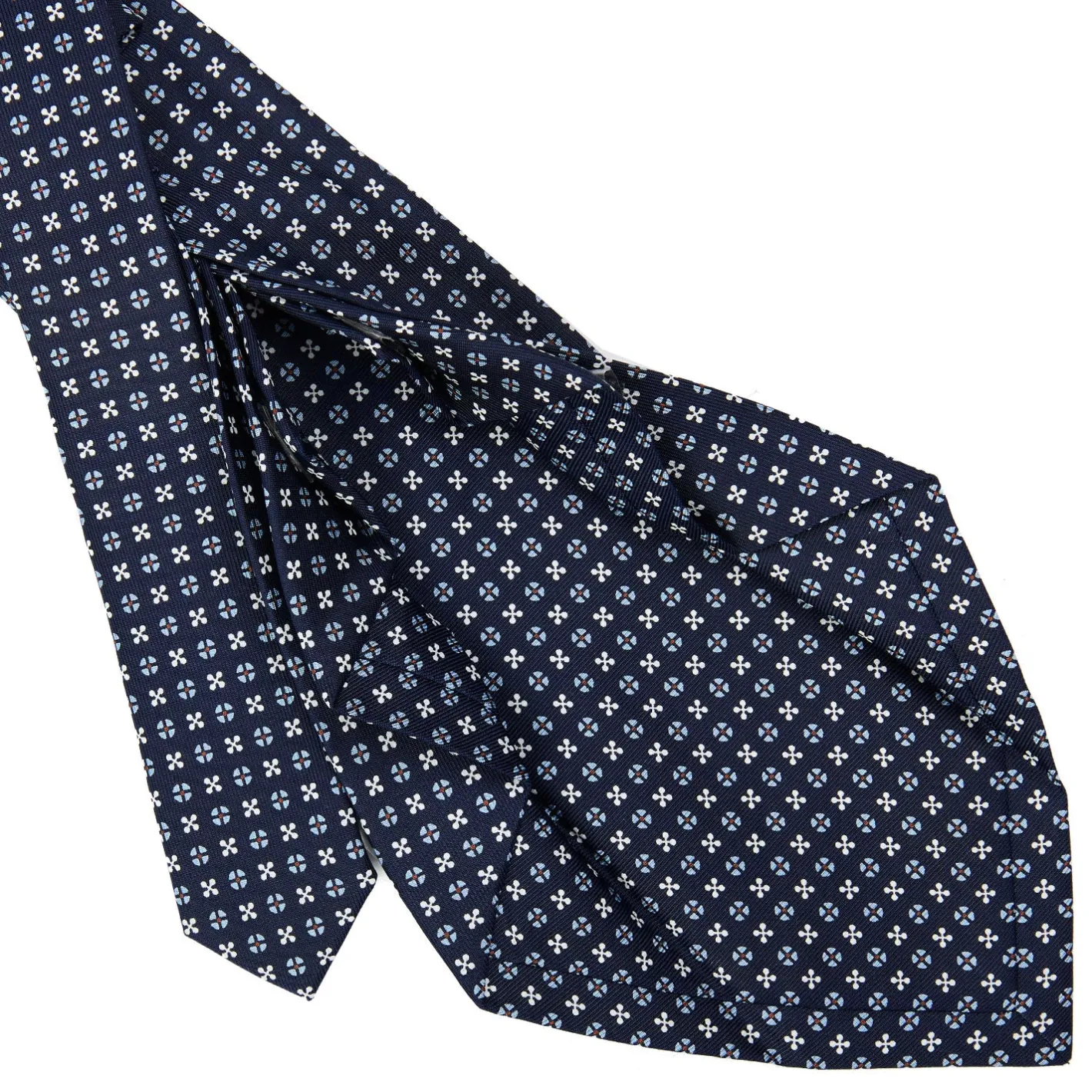 E.Marinella CRAVATTA SARTORIALE 9 PIEGHE IN SETA BLU SCURO Microfantasia fiore Sale