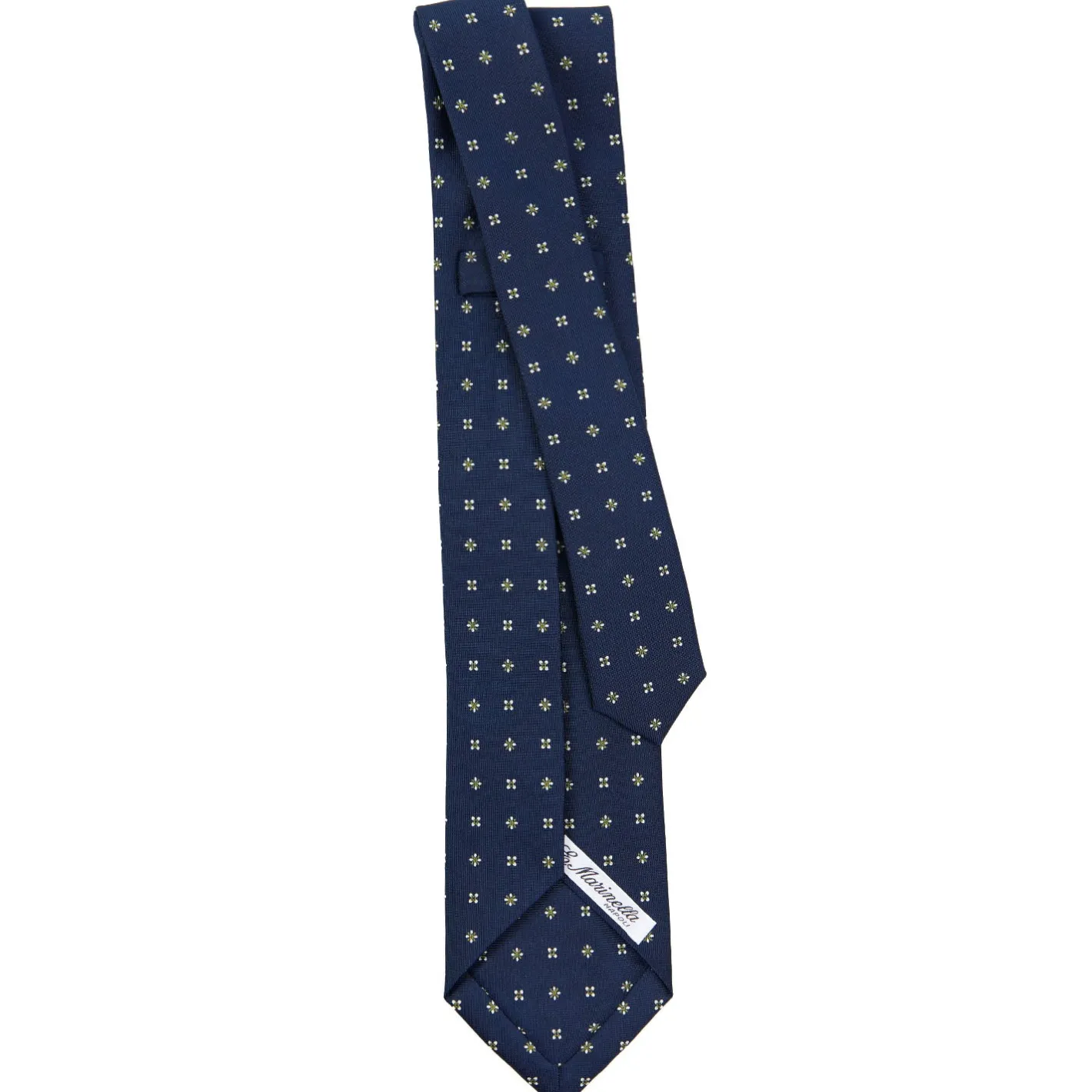 E.Marinella CRAVATTA SARTORIALE 9 PIEGHE IN SETA BLU SCURO Microfantasia fiore