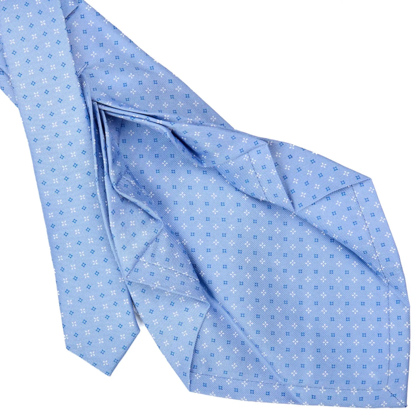 E.Marinella CRAVATTA SARTORIALE 9 PIEGHE IN SETA AZZURRA Microfantasia fiore