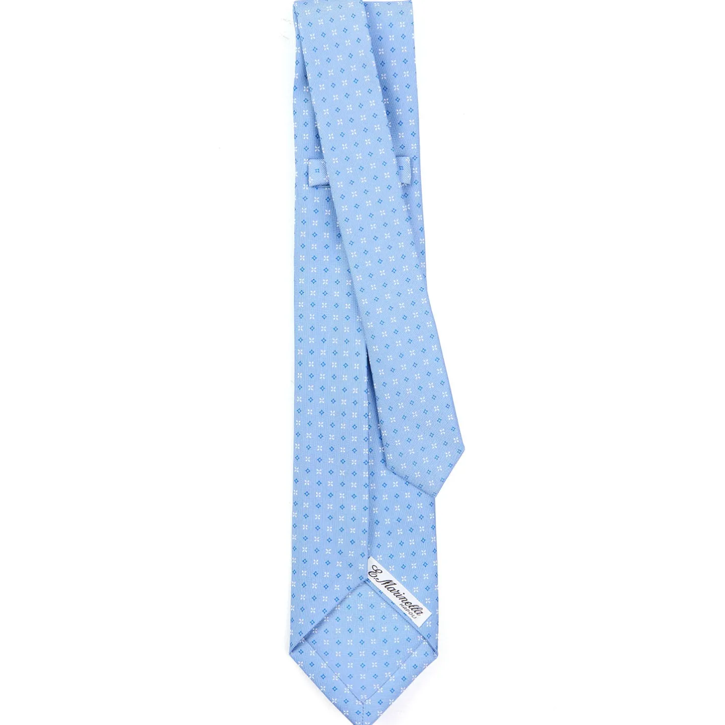 E.Marinella CRAVATTA SARTORIALE 9 PIEGHE IN SETA AZZURRA Microfantasia fiore
