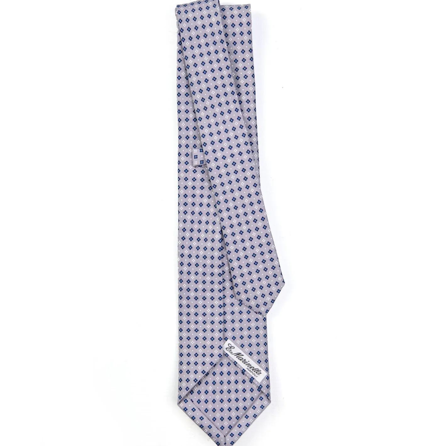 E.Marinella CRAVATTA SARTORIALE 5 PIEGHE IN SETA GRIGIO CHIARO Microfantasia fiore Clearance