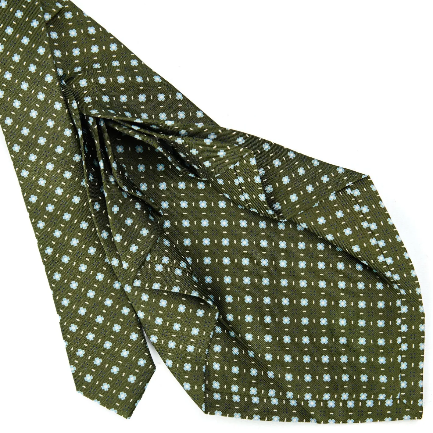 E.Marinella CRAVATTA SARTORIALE 9 PIEGHE IN SETA VERDE OLIVA Microfantasia fiore Outlet