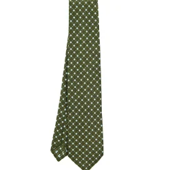 E.Marinella CRAVATTA SARTORIALE 9 PIEGHE IN SETA VERDE OLIVA Microfantasia fiore Outlet
