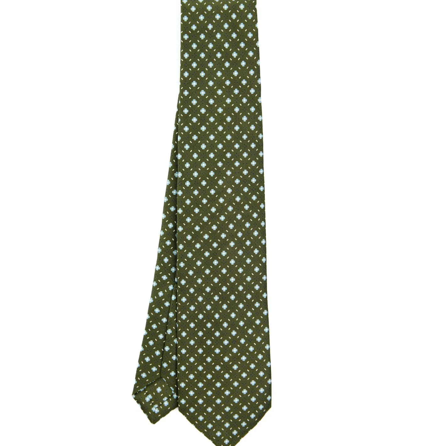 E.Marinella CRAVATTA SARTORIALE 9 PIEGHE IN SETA VERDE OLIVA Microfantasia fiore Outlet