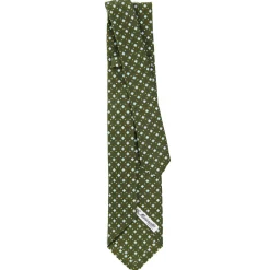 E.Marinella CRAVATTA SARTORIALE 9 PIEGHE IN SETA VERDE OLIVA Microfantasia fiore Outlet