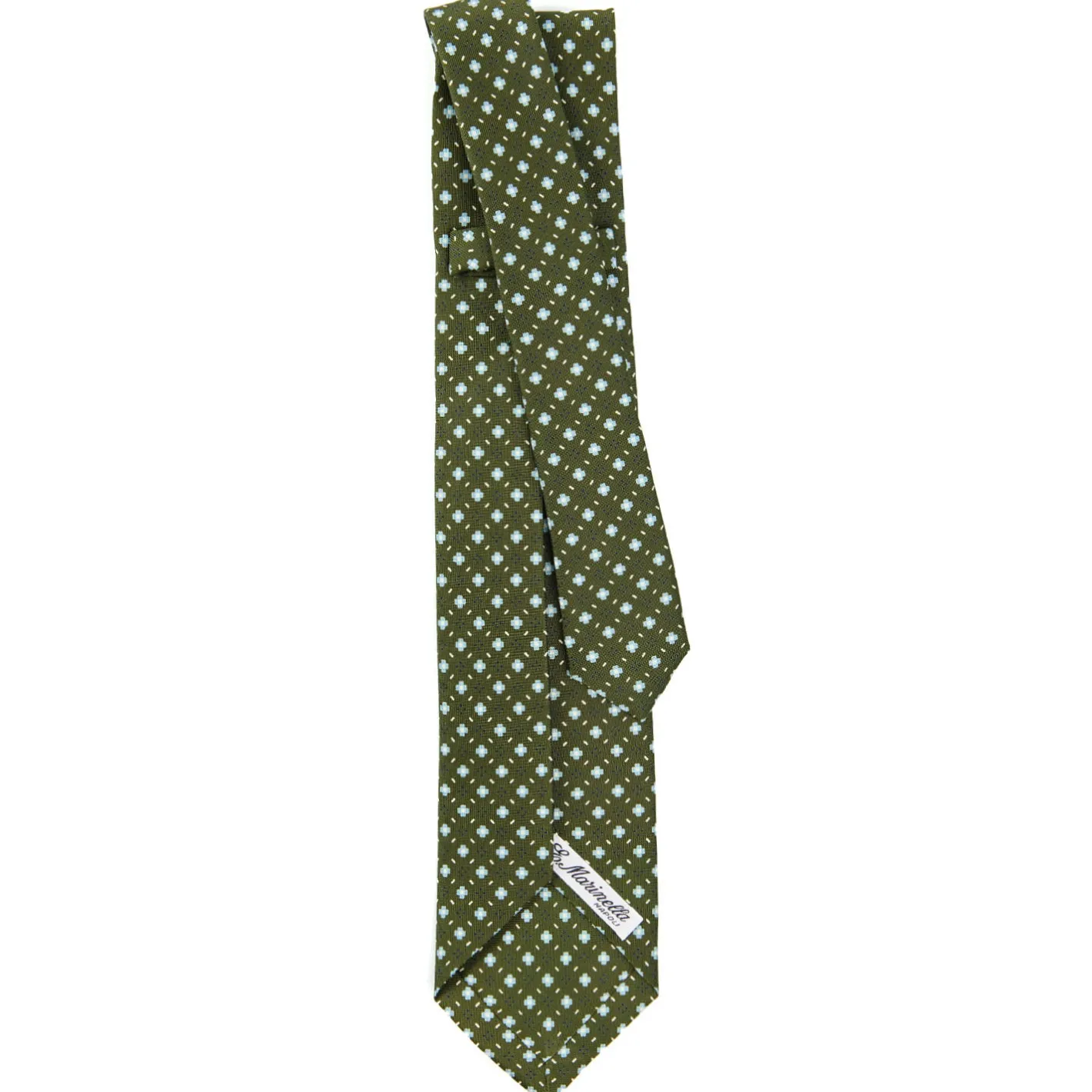 E.Marinella CRAVATTA SARTORIALE 9 PIEGHE IN SETA VERDE OLIVA Microfantasia fiore Outlet