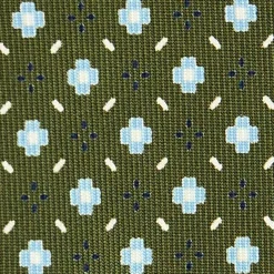E.Marinella CRAVATTA SARTORIALE 9 PIEGHE IN SETA VERDE OLIVA Microfantasia fiore Outlet