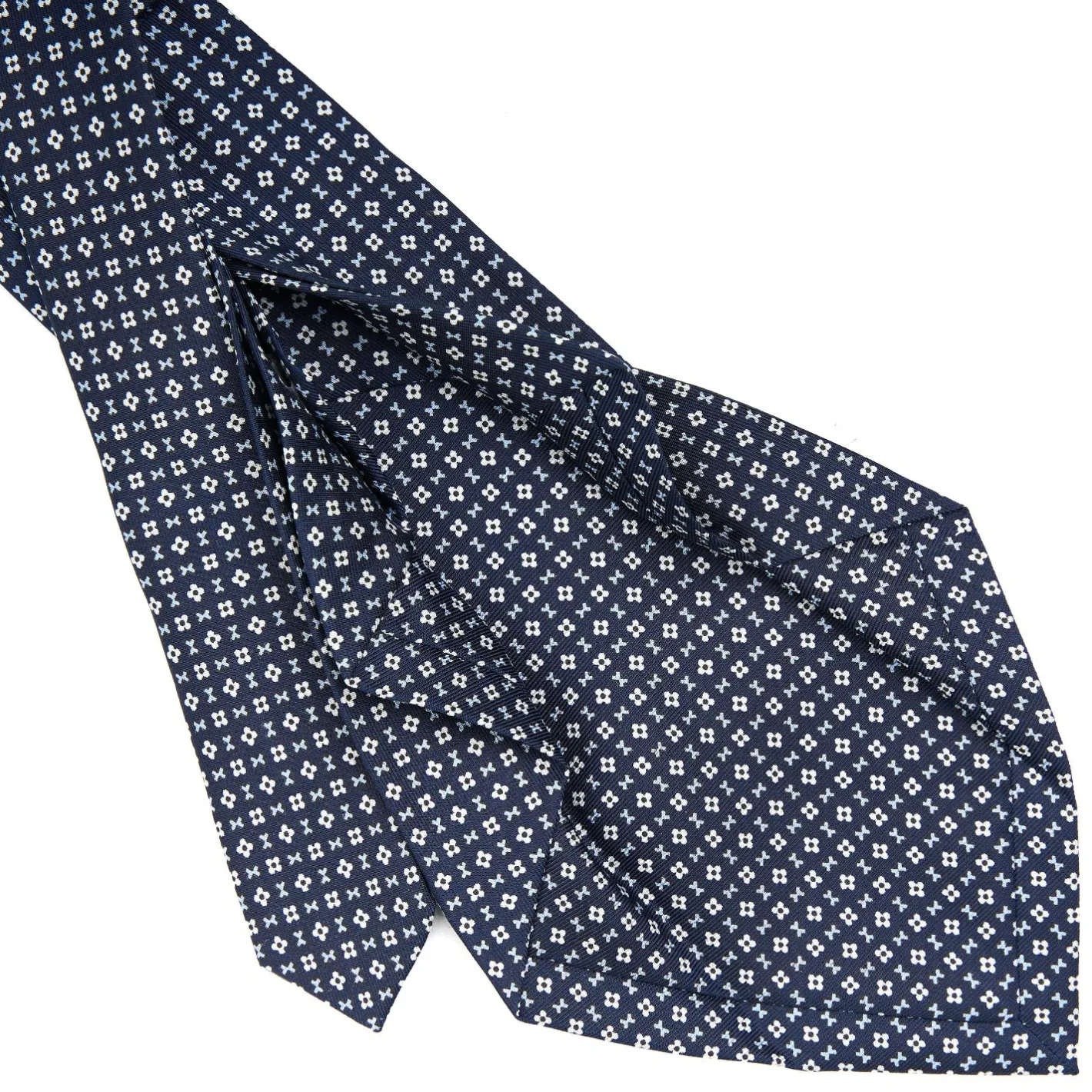 E.Marinella CRAVATTA SARTORIALE 7 PIEGHE IN SETA BLU SCURO Microfantasia fiore Sale