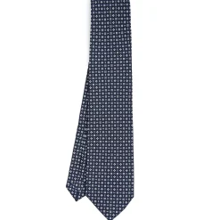E.Marinella CRAVATTA SARTORIALE 7 PIEGHE IN SETA BLU SCURO Microfantasia fiore Sale