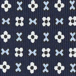 E.Marinella CRAVATTA SARTORIALE 7 PIEGHE IN SETA BLU SCURO Microfantasia fiore Sale