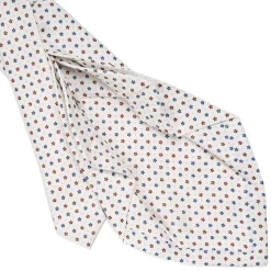 E.Marinella CRAVATTA SARTORIALE 7 PIEGHE IN SETA BIANCA Microfantasia fiore New
