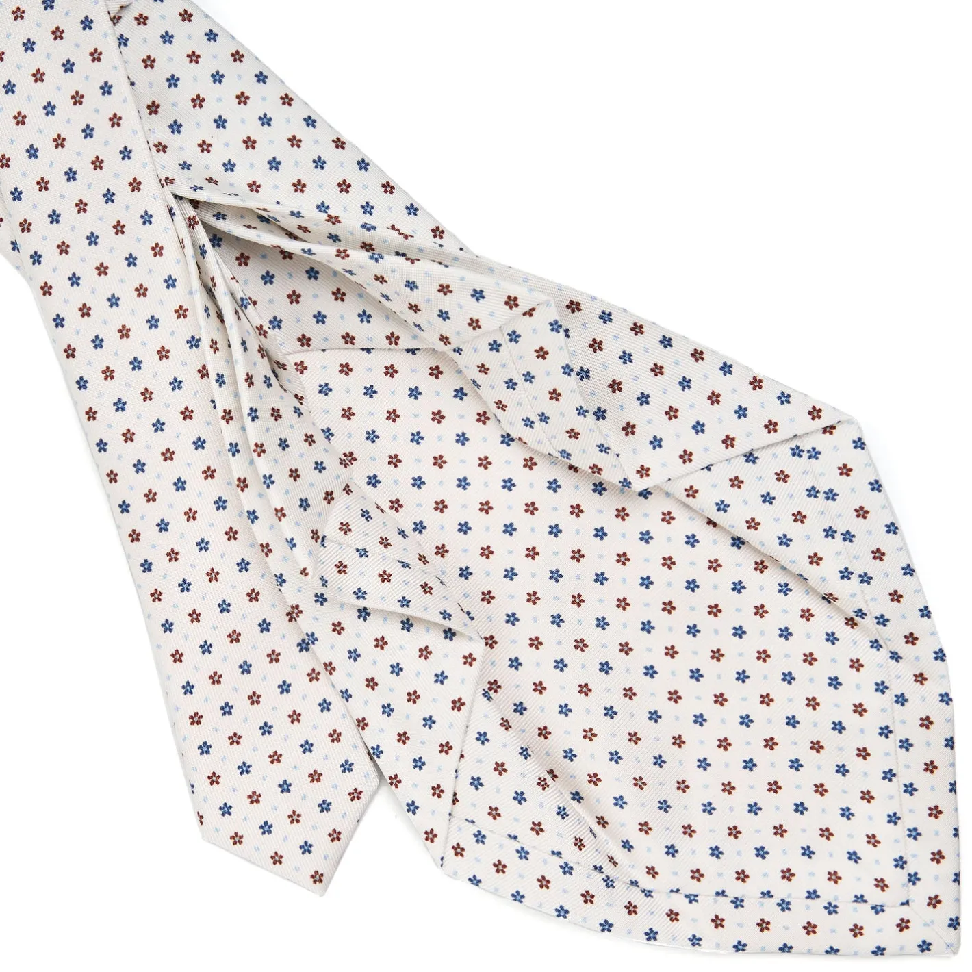 E.Marinella CRAVATTA SARTORIALE 7 PIEGHE IN SETA BIANCA Microfantasia fiore New