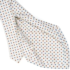 E.Marinella CRAVATTA SARTORIALE 5 PIEGHE IN SETA BIANCA Microfantasia fiore Outlet