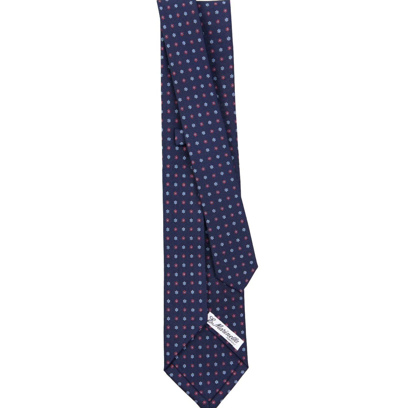 E.Marinella CRAVATTA SARTORIALE 9 PIEGHE IN SETA BLU SCURO Microfantasia fiore