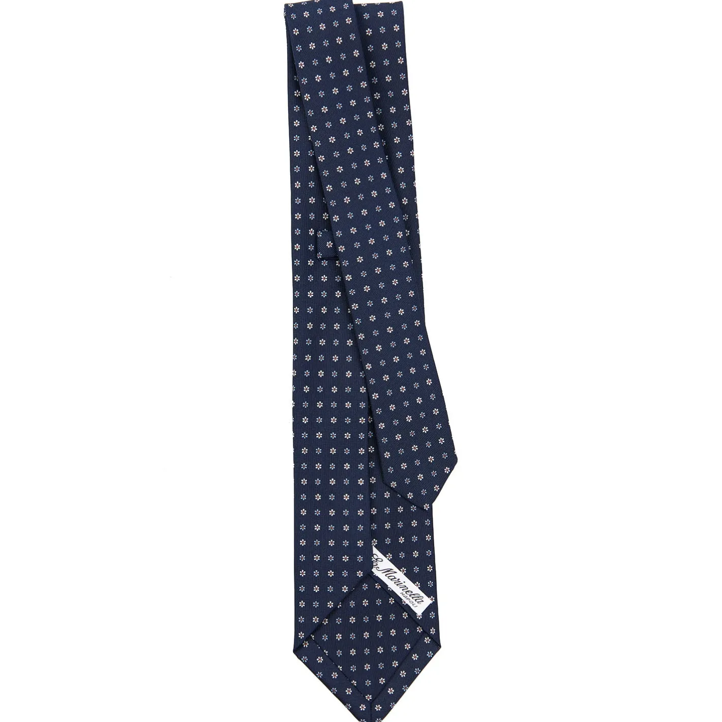 E.Marinella CRAVATTA SARTORIALE 9 PIEGHE IN SETA BLU SCURO Microfantasia fiore Sale