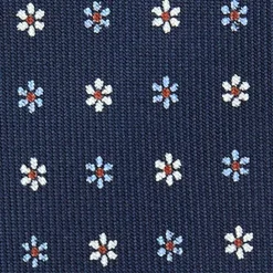 E.Marinella CRAVATTA SARTORIALE 9 PIEGHE IN SETA BLU SCURO Microfantasia fiore Sale