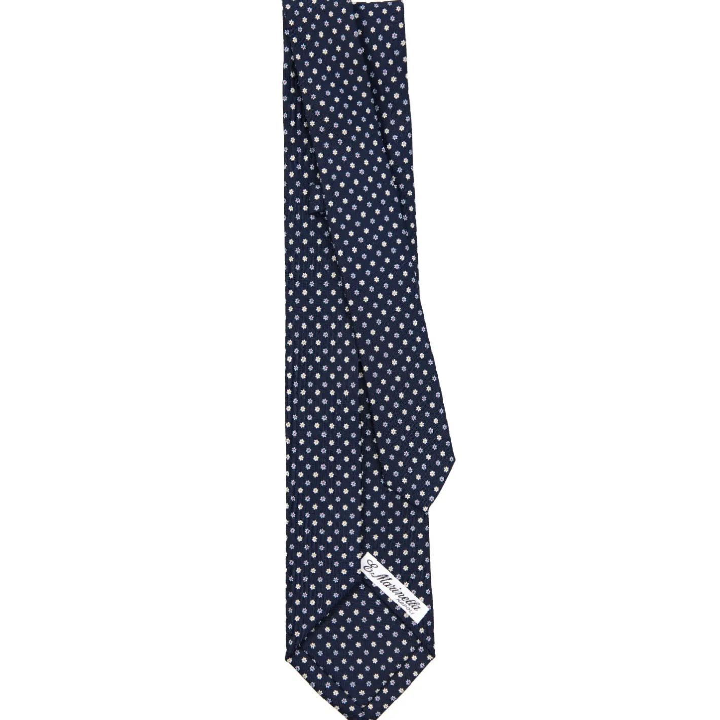 E.Marinella CRAVATTA SARTORIALE 7 PIEGHE IN SETA BLU SCURO Microfantasia fiore New