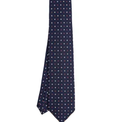 E.Marinella CRAVATTA SARTORIALE 9 PIEGHE IN SETA BLU SCURO Microfantasia fiore Discount