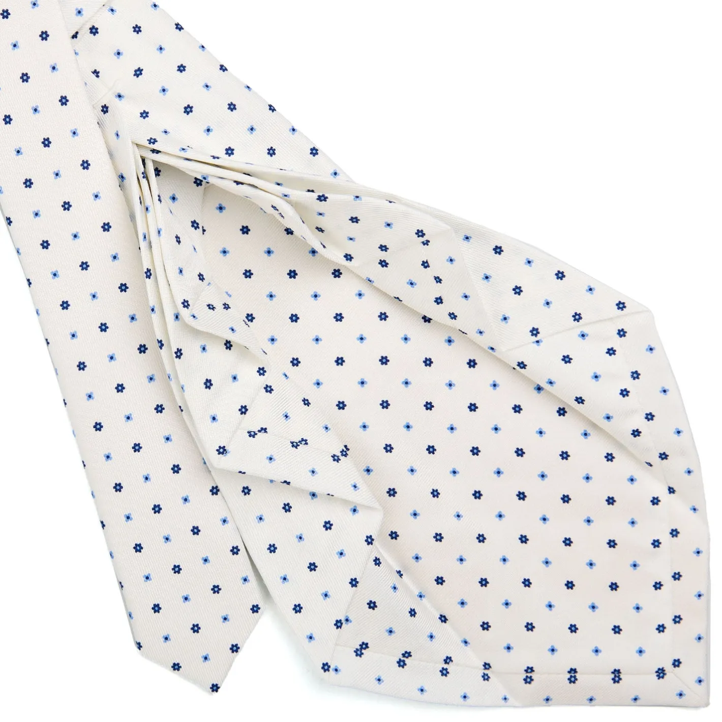 E.Marinella CRAVATTA SARTORIALE 9 PIEGHE IN SETA BIANCA Microfantasia fiore Outlet