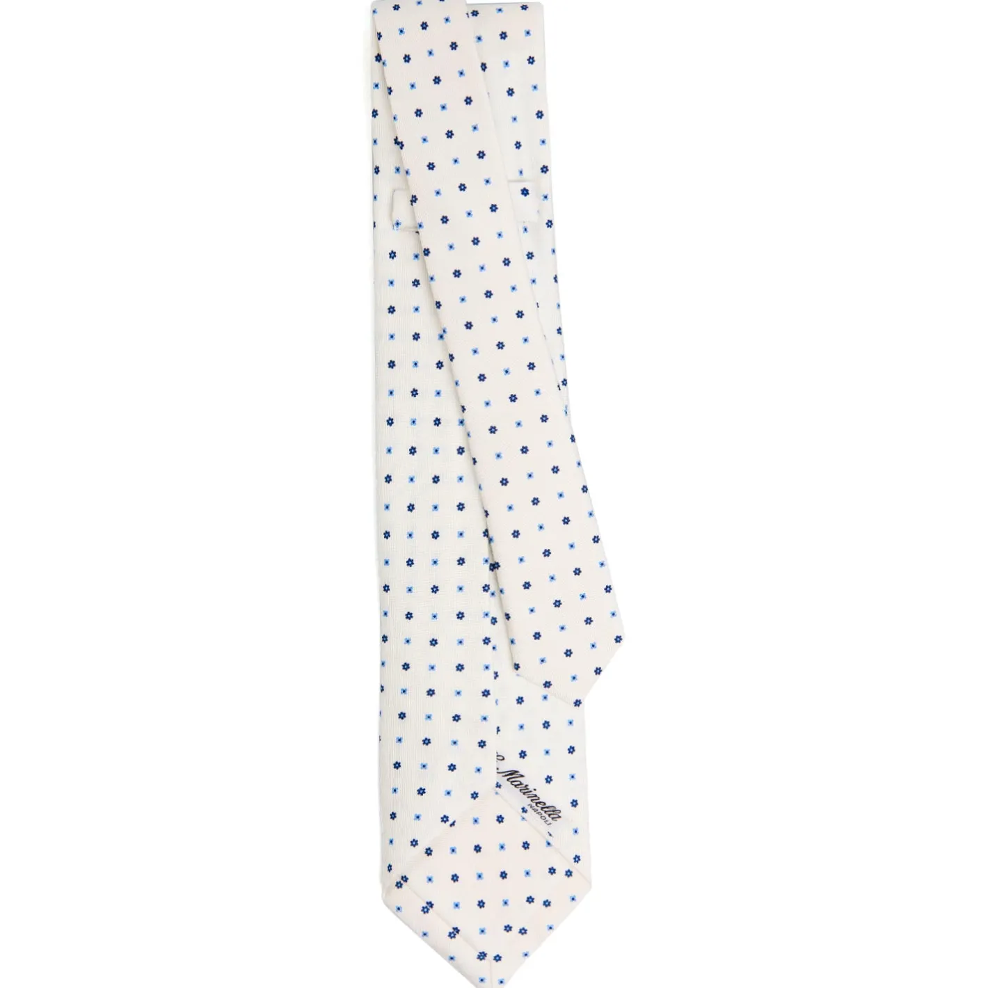 E.Marinella CRAVATTA SARTORIALE 9 PIEGHE IN SETA BIANCA Microfantasia fiore Outlet